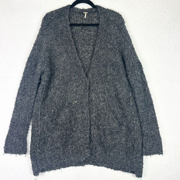 Free People Boucle Cardi Sweater Cardigan Size XS Alpaca Blend Oversized Black - Picture 1 of 5